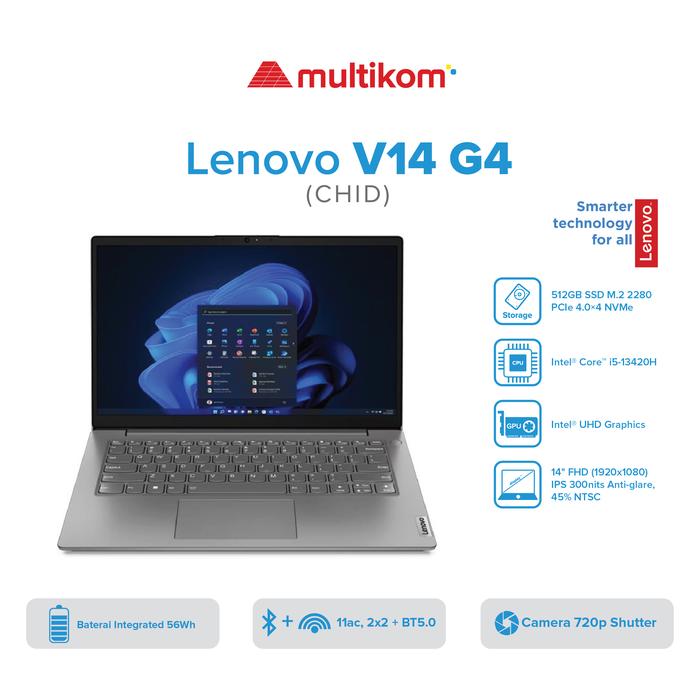 Gambar Lenovo V14 G4 CHID, Ci5-13420H 8GB 512GB W11+OHS IronGrey 14"FHD IPS dari MULTIKOM ID Kota Palembang Tokopedia
