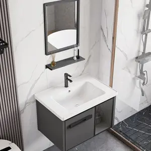 Lemari Kamar Mandi Wastafel Keramik + Kabinet 50/60/80cm Washtafel Cuci + Kabinet Abu-abu Gelap