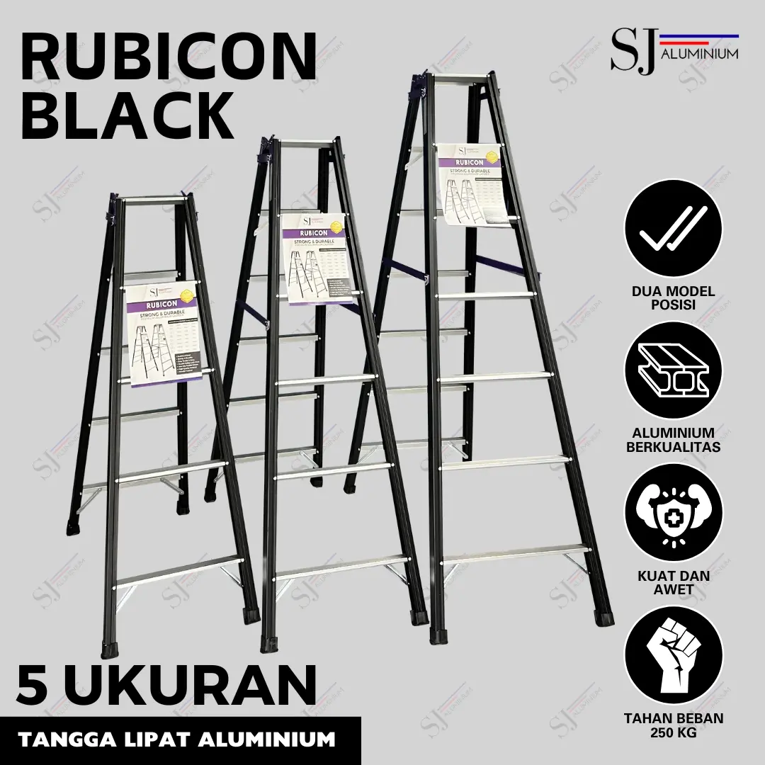 SJALUMINIUM - Tangga Aluminium Lipat Rubicon BLACK / Jumbo Multifungsi