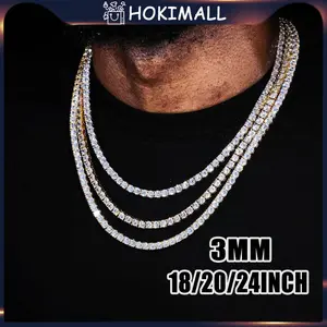 18/20/24 Inch Hip Hop Jewelry Iced Out Tennis Chain Diamond Cubic Zirconia Choker Necklace
