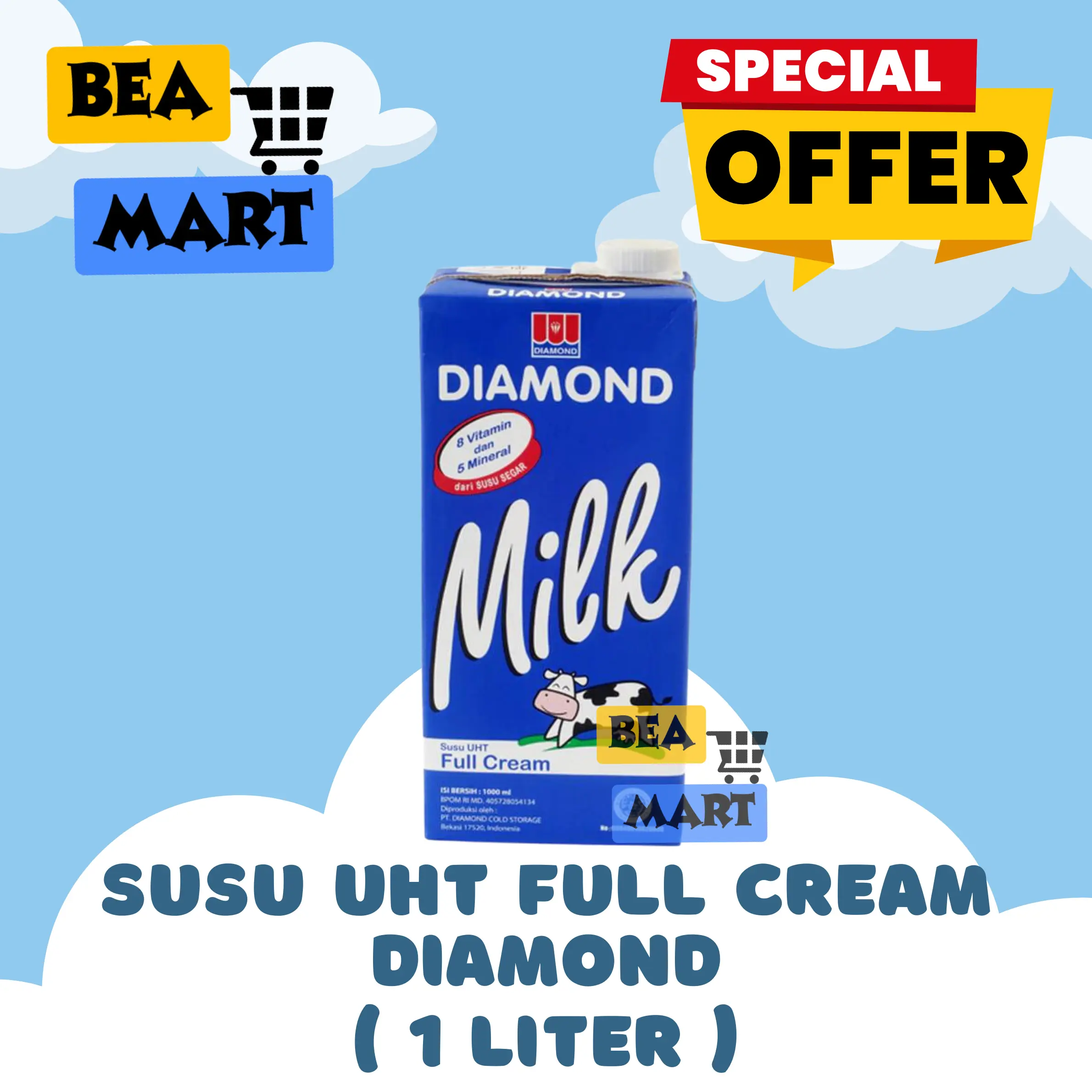 Susu UHT Diamond Milk Full Cream 1 Liter | Susu UHT Putih / Plain / Tawar 1L