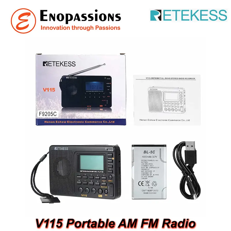 Retekess V115 Portable AM FM SW Radio, MP3 Player, Perekam dan Baterai Rechargeable 4