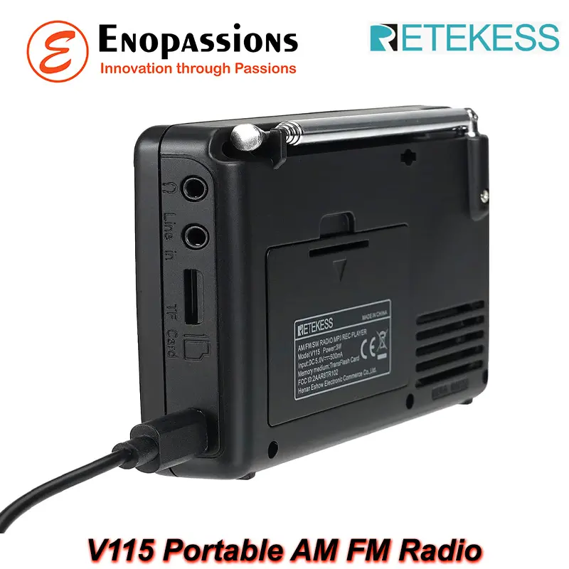 Retekess V115 Portable AM FM SW Radio, MP3 Player, Perekam dan Baterai Rechargeable 2