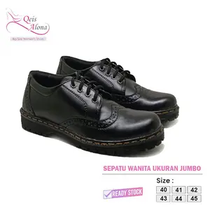 Alona Beatrice Sepatu Docmart Wanita Loafers Oxford BIG SIZE JUMBO Low Boot Kulit Hitam