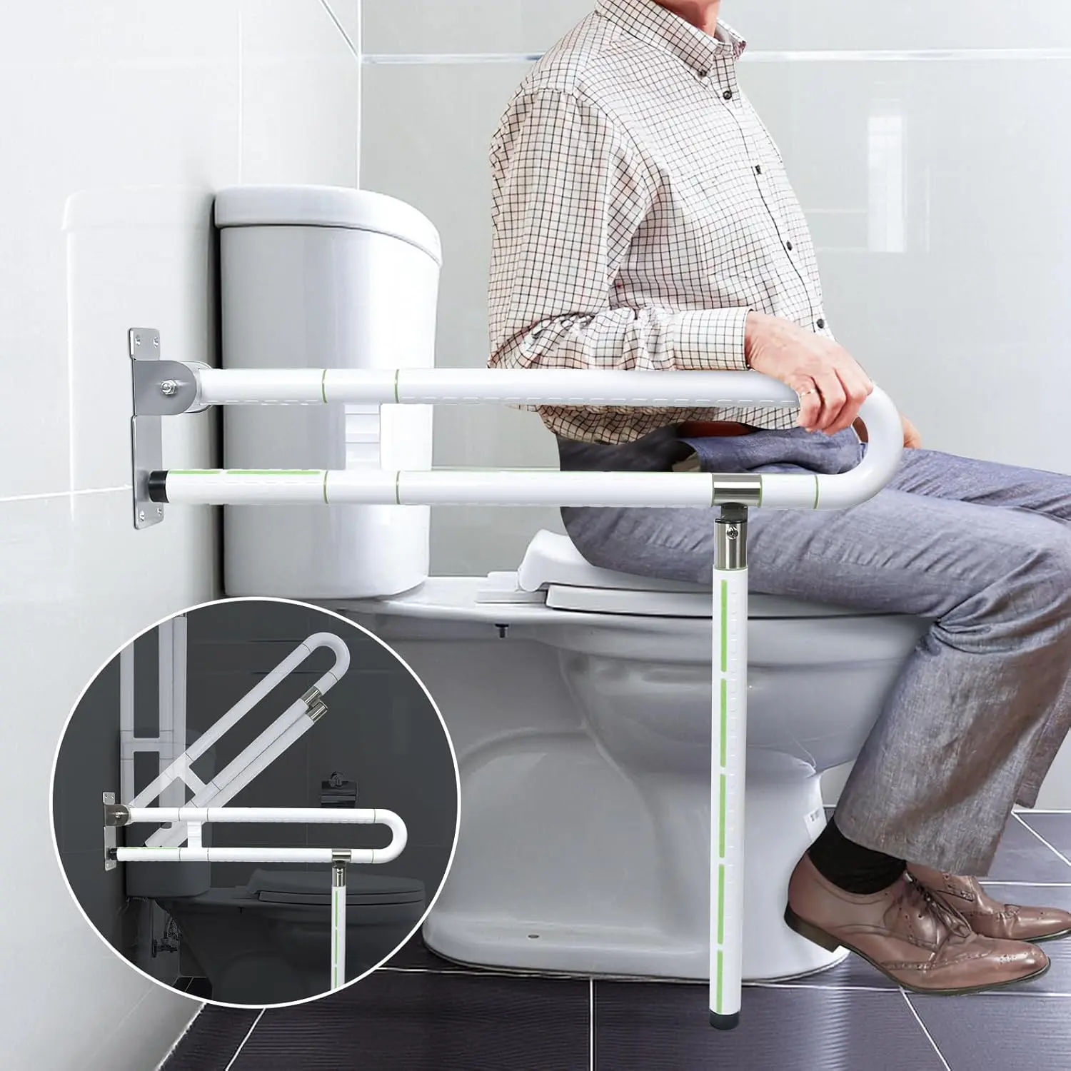 Handicap Grab Bar untuk Kamar Mandi, Toilet Flip Up - Rel untuk Lansia untuk Dinding, Gagang Toilet Anti Selip