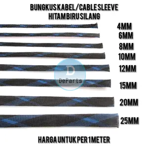 [Per 1 Meter] Cable Sleeve-Sleeving Cable-Bungkus Kabel-Hitam Biru