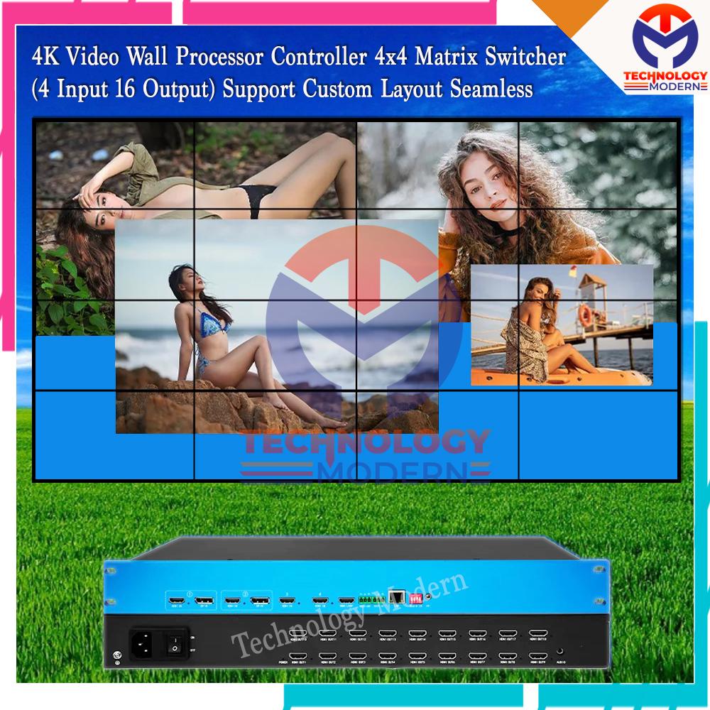 4K Seamless HDMI Video Wall Processor Controller 4x4 Matrix Switcher (4 Input 16 Output) With PIP POP Support Custom Layout