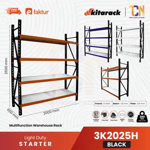RAK GUDANG LIGHTDUTY STARTER RAK 2,5 METER 300KG Frame Hitam Serbaguna