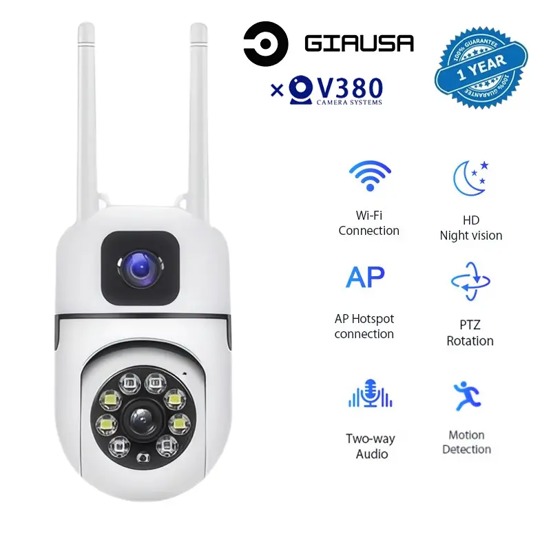 V380 Pro Kamera Keamanan CCTV IP Luar Ruangan WiFi 1080P HD IP66 Tahan Air dengan Rotasi PTZ 355°/120° dan Perekaman Loop Otomatis - Camera, Ponsel