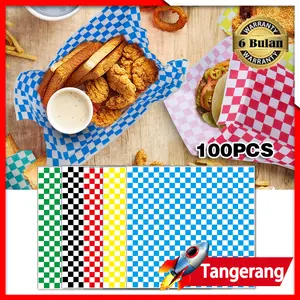 100pcs Kertas Burger 30cmx30cm Kertas Nasi Motif Grid Food Wrapper