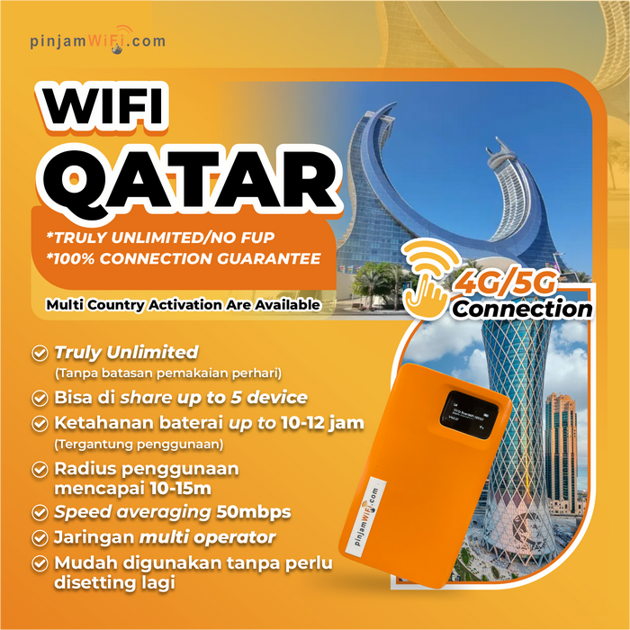 Gambar Sewa Pinjam Wifi Qatar Daily Unlimited Share 5 device Doha - FUP 600MB/Day dari Pinjam WiFi Kota Administrasi Jakarta Pusat Tokopedia