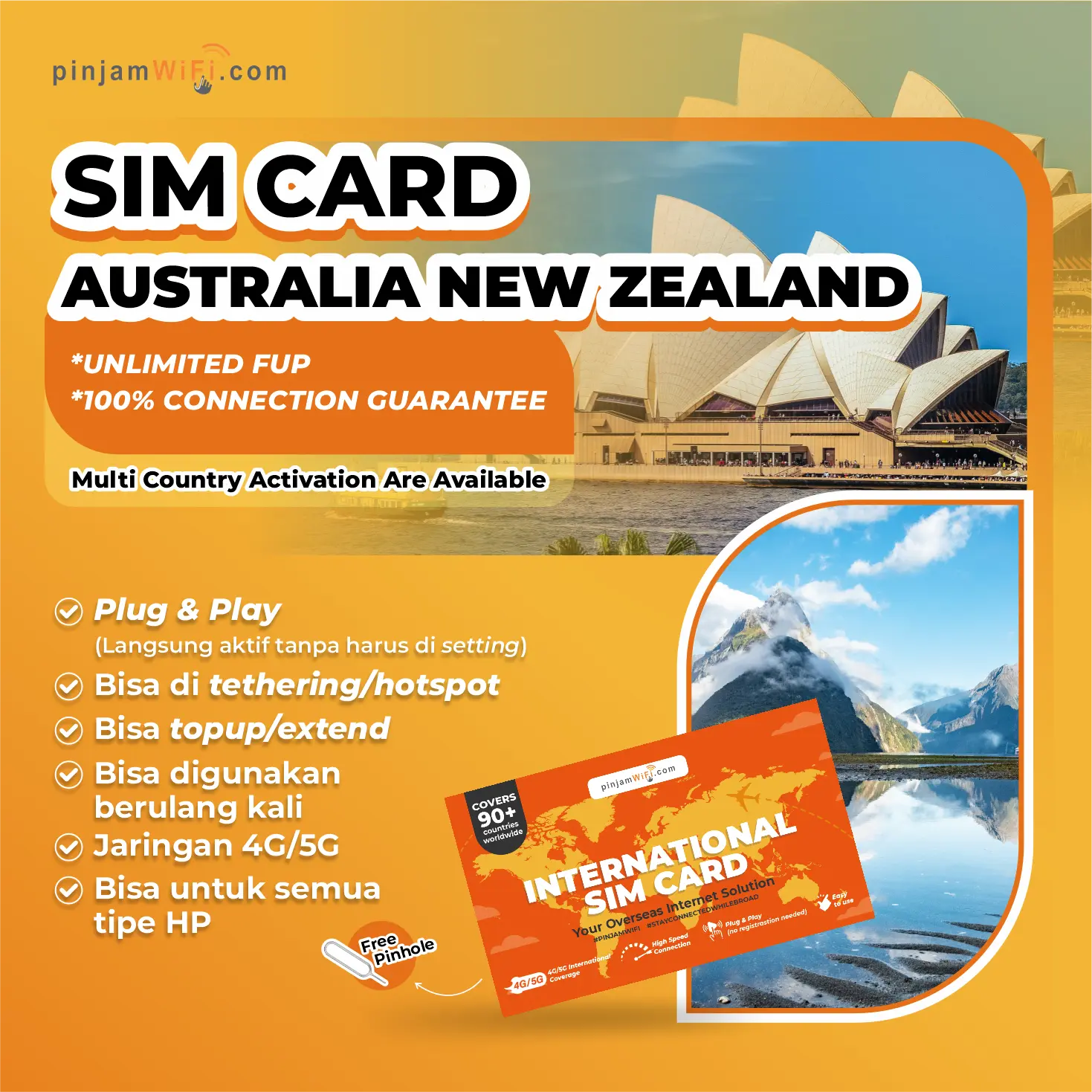 PINJAM WIFI Sim Card Australia New Zealand Internet Daily Quota | Simcard Australia Melbourne Selandia Baru Internet kuota harian