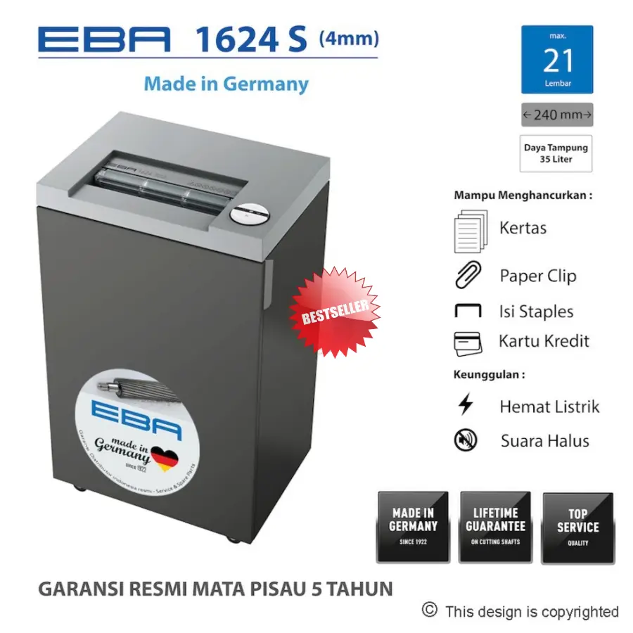 EBA Paper Shredder 1624 S Germany Mesin Penghancur Kertas Strip Cut