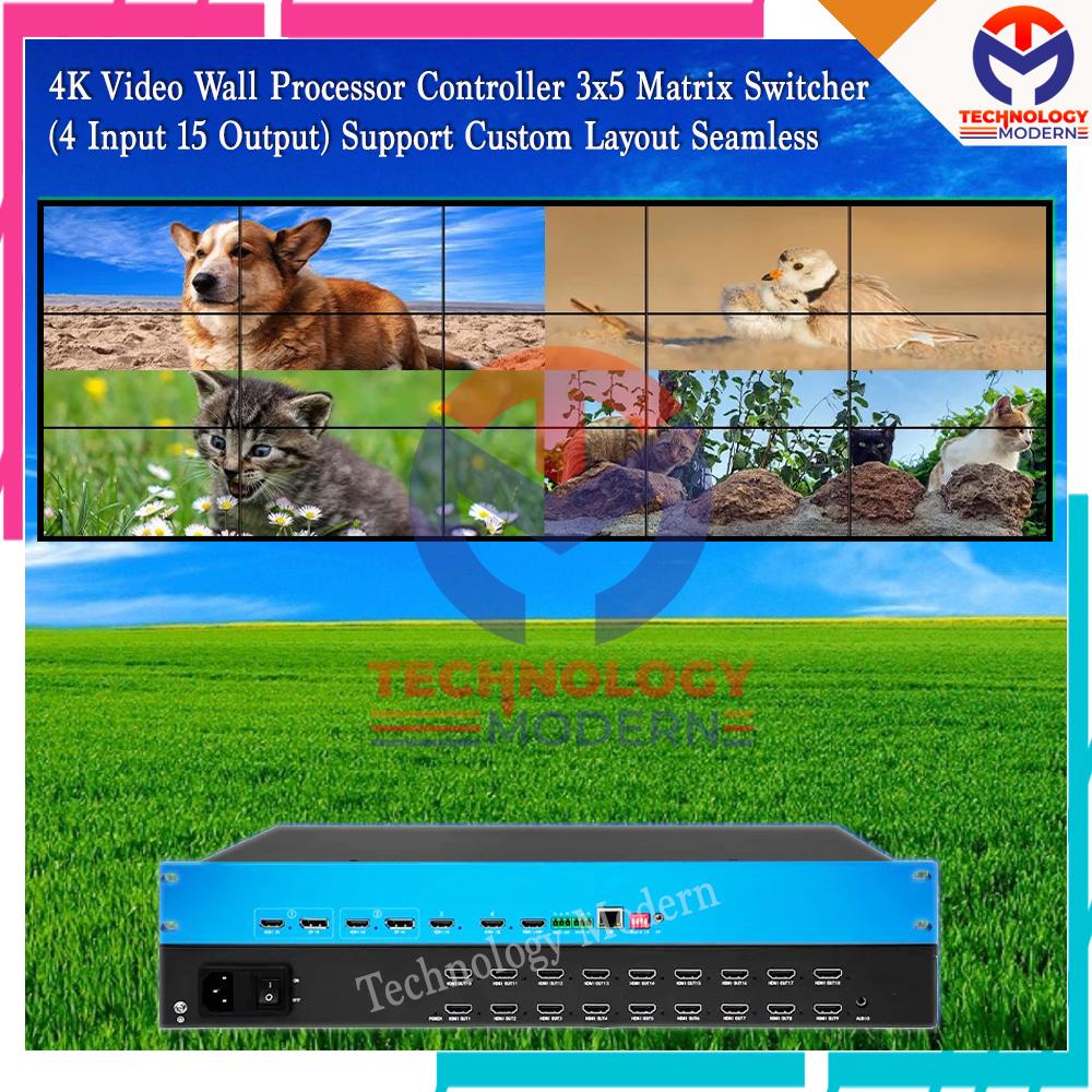 4K Seamless HDMI Video Wall Processor Controller 3x5 Matrix Switcher (4 Input 15 Output) Support Custom Layout