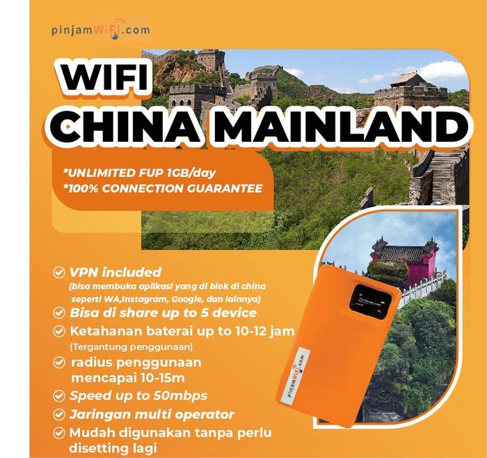 Gambar Sewa Pinjam Wifi China Daily Unlimited Share 5 device - 1GB/ days dari Pinjam WiFi Kota Administrasi Jakarta Pusat Tokopedia