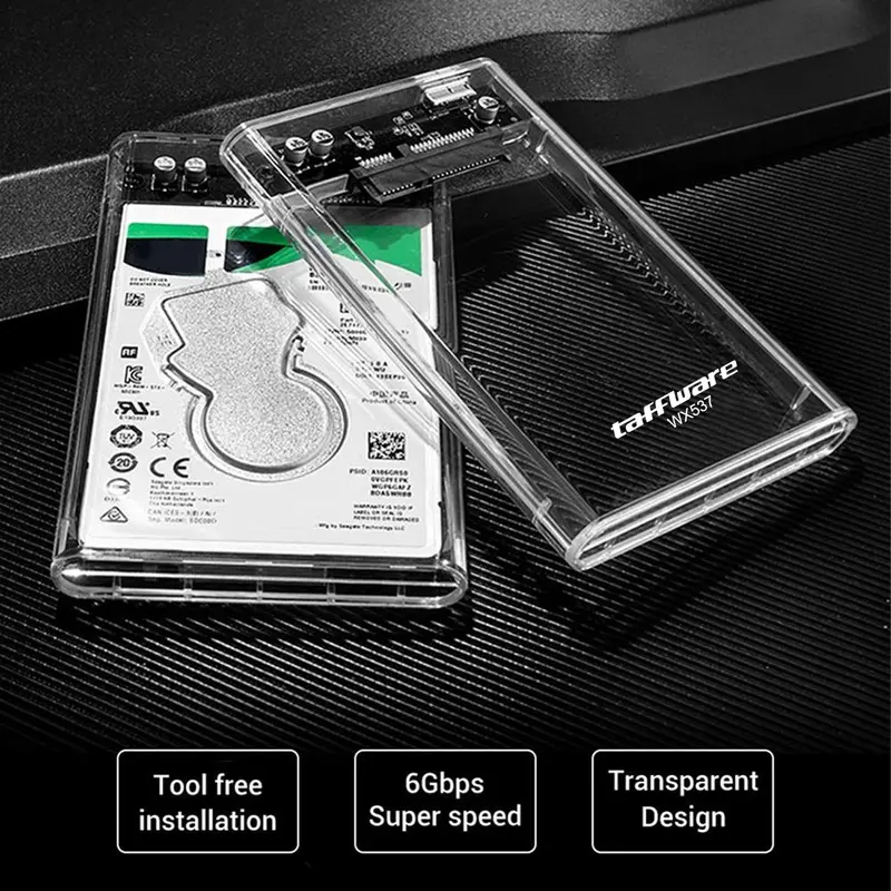 Hard Drive SSD Enclosure 2.5 Inch USB 3.0 to USB Micro B 3.0 - WX537 (Transparent) Made By Taffware 4