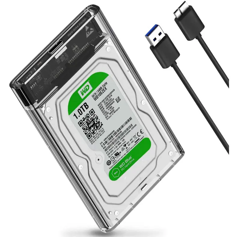 Hard Drive SSD Enclosure 2.5 Inch USB 3.0 to USB Micro B 3.0 - WX537 (Transparent) Made By Taffware 1