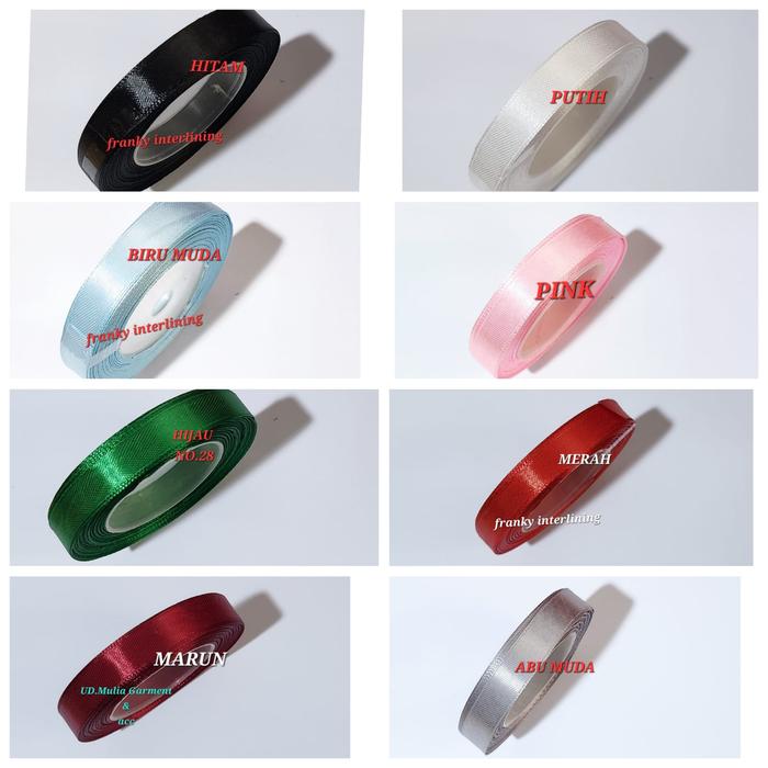 Gambar Pita Satin Polos Taiwan Lebar 1/2" ( 1,3cm ) Harga Per Roll  isi 18meter dari Mulia Garment & Acc Kota Administrasi Jakarta Barat Tokopedia