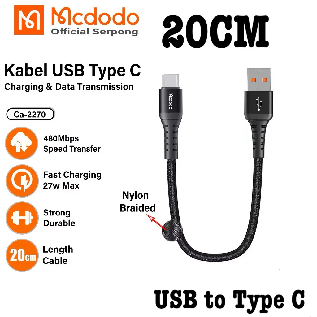 Mcdodo Kabel Data Pendek 20cm Mcdodo CA-2270 Type C 5A Fast Charge