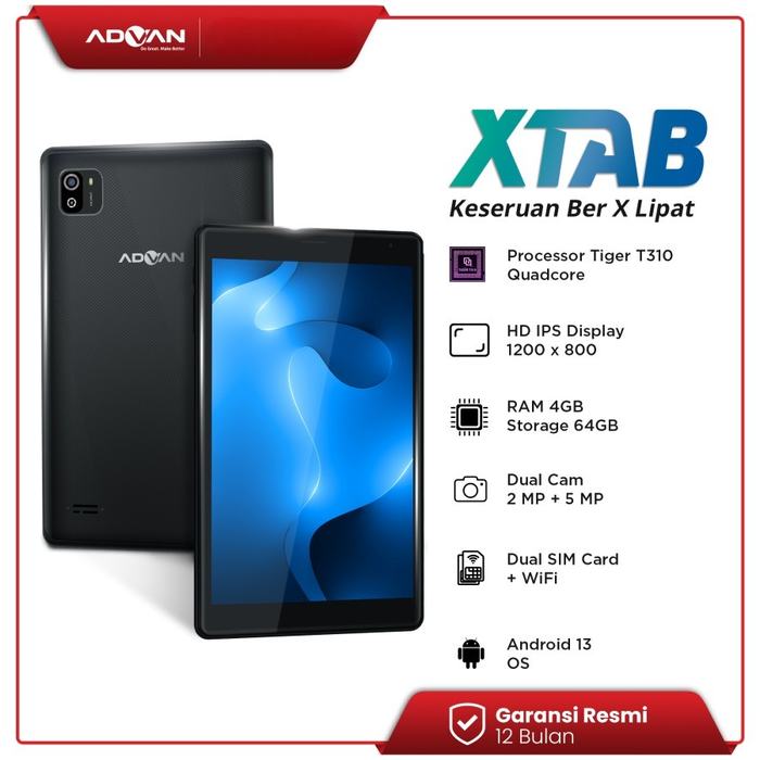 Gambar Tab ADVAN XTAB Ram 4GB ROM 64GB Unisoc T310 Quadcore 8" Android 13 Garansi Resmi 1 Tahun dari BintangRayaKomputer Kota Administrasi Jakarta Pusat Tokopedia