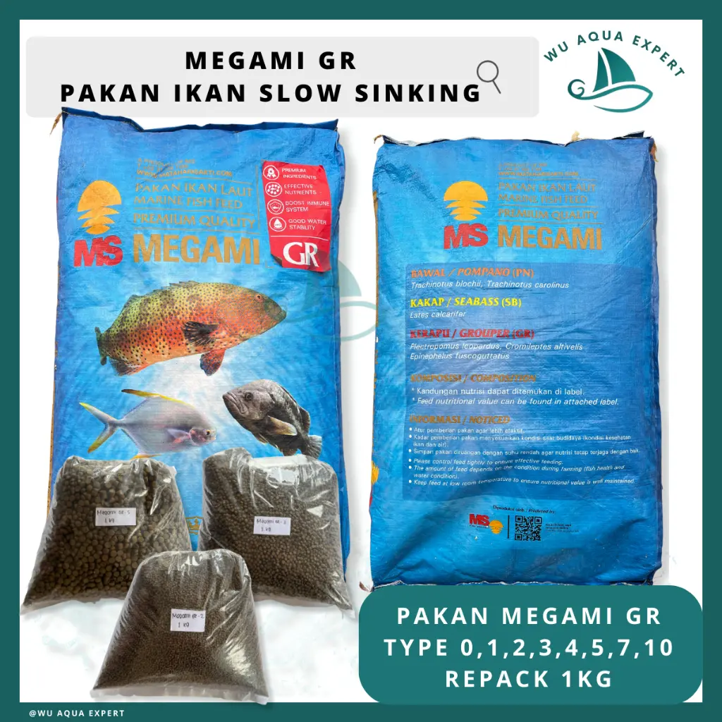 MEGAMI GR PN SB Pelet Pakan Ikan Kerapu Kakap Koi Hias Koki MS Laut