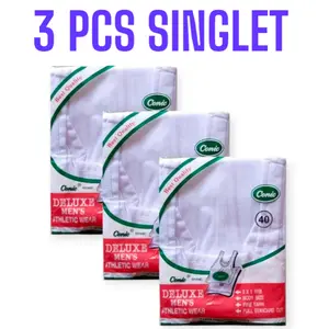 Conic 3 PCS Singlet Pria Dewasa & Anak Remaja Kaos Dalam Pria Salur Putih Bahan Spandex Katun Size 34-44