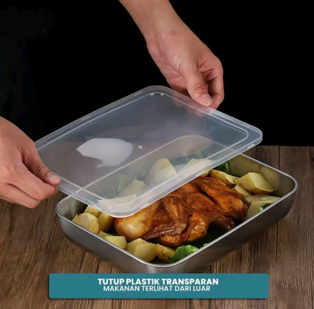 Nampan Segi + Tutup - Baking Tray Stainless - Fresh Box - Wadah Saji Makanan Serbaguna