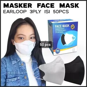 Masker Duckbill FACEMASK Earloop 3ply isi 50 pcs Mask Earloop Hitam Putih
