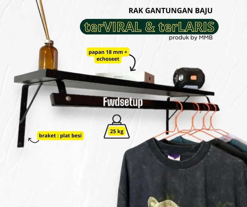 RAK GANTUNGAN BAJU Ambalan Rak Dinding Serbaguna Melayang Ambalan Melayang Gantungan Baju Ambalan Melayang Gantungan Baju Nempel Dinding Ambalan Melayang Serbaguna Premiu Kuat Murah 2