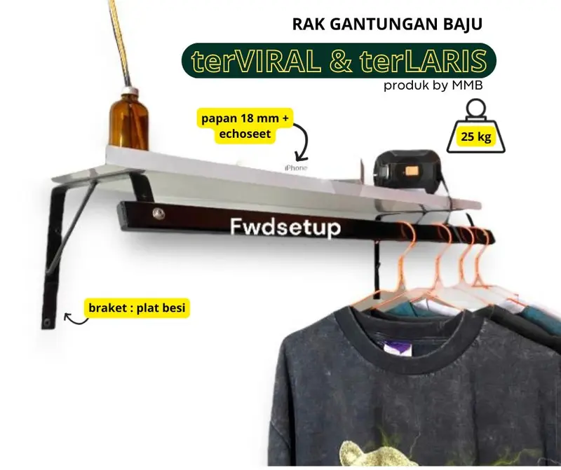 RAK GANTUNGAN BAJU Ambalan Rak Dinding Serbaguna Melayang Ambalan Melayang Gantungan Baju Ambalan Melayang Gantungan Baju Nempel Dinding Ambalan Melayang Serbaguna Premiu Kuat Murah 1