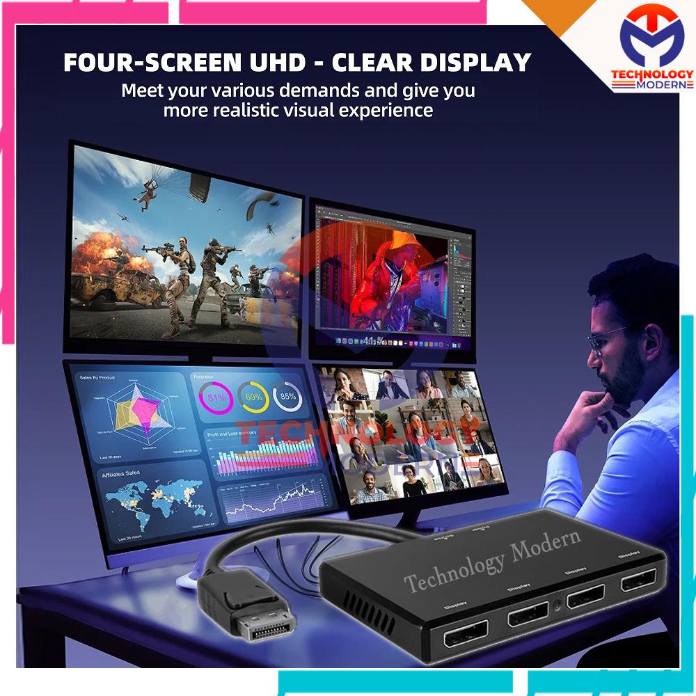 4K Multi Monitor 1 PC Extend 4 Display 120Hz (Tampil beda beda untuk 4 monitor tambahan) with Displayport Input dan Output