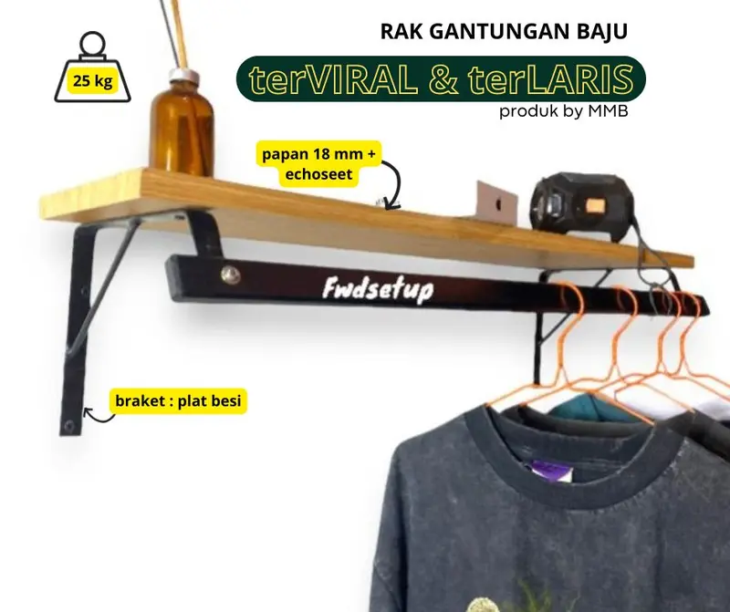 RAK GANTUNGAN BAJU Ambalan Rak Dinding Serbaguna Melayang Ambalan Melayang Gantungan Baju Ambalan Melayang Gantungan Baju Nempel Dinding Ambalan Melayang Serbaguna Premiu Kuat Murah 0