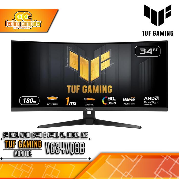 Gambar MONITOR ASUS TUF GAMING VG34VQ3B Curved Gaming Monitor - 34 inch, WQHD (3440 x 1440), VA, 180Hz, 1ms dari Techno Computer Bali Kota Denpasar Tokopedia