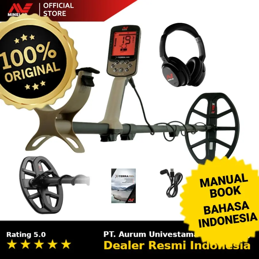 Metal Detektor Minelab X-Terra Elite Expedition Pack - Detektor Logam Tahan Air - Metal Detector XTerra, XTerra Elite Paket Ekspedisi, X - Terra untuk mencari Coin, Perhiasan, Emas dan Harta Karun Metal Detektor Waterproof 5 Meter RESMI