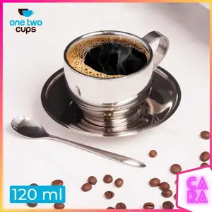 One Two Cups Cangkir Kopi Stainless Steel Spoon Saucer Cup 120ml
