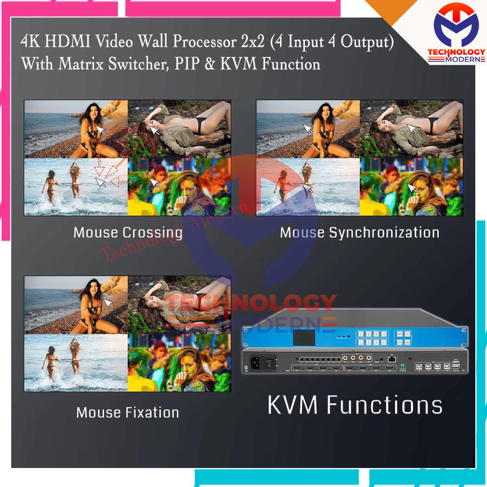 4K HDMI KVM Video Processor Wall Controller 2x2 (4 Input 4 Output) with Matrix Switcher, PIP Function Support Mouse dan Keyboard