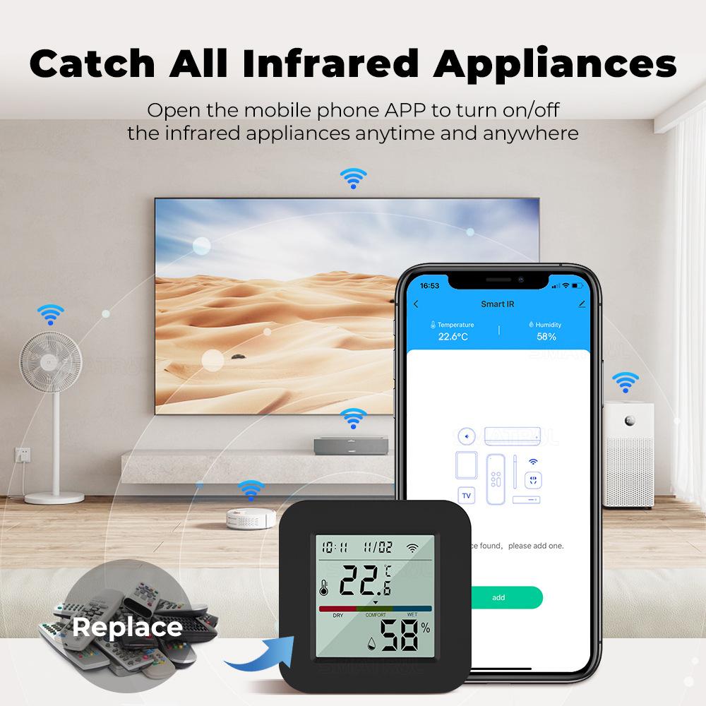 Smart Tuya WIFI Infrared Universal Remote Control, Temperature and Humidity Sensor Detector for Indoor Home Use with APP Control
