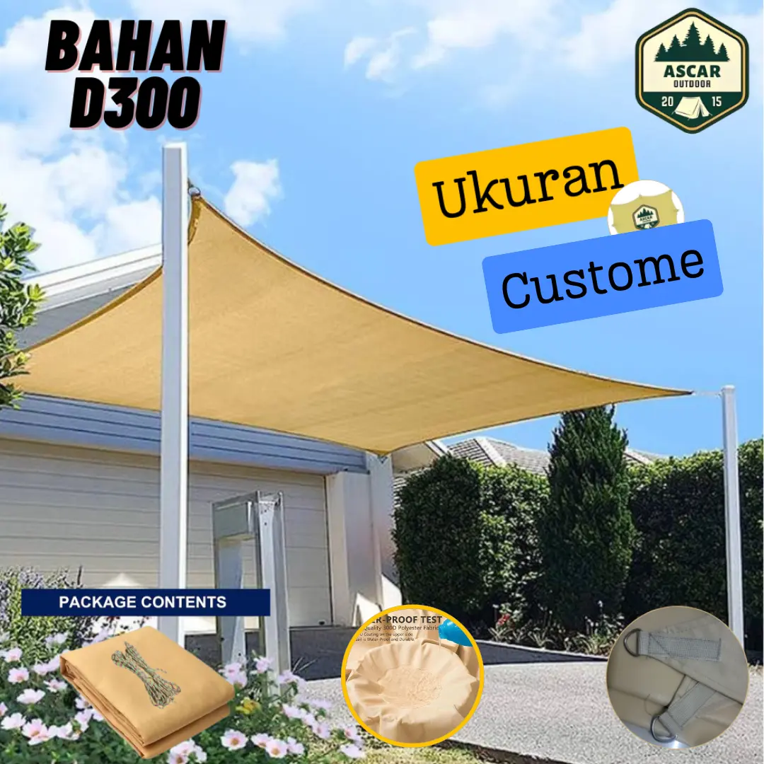 Tenda Awning | Sun Shade | Custom Harga Permeter Persegi | Bahan D300. Layar Teduh Anti Panas Dan Hujan udah waterproof - Tarikan 4, Krem