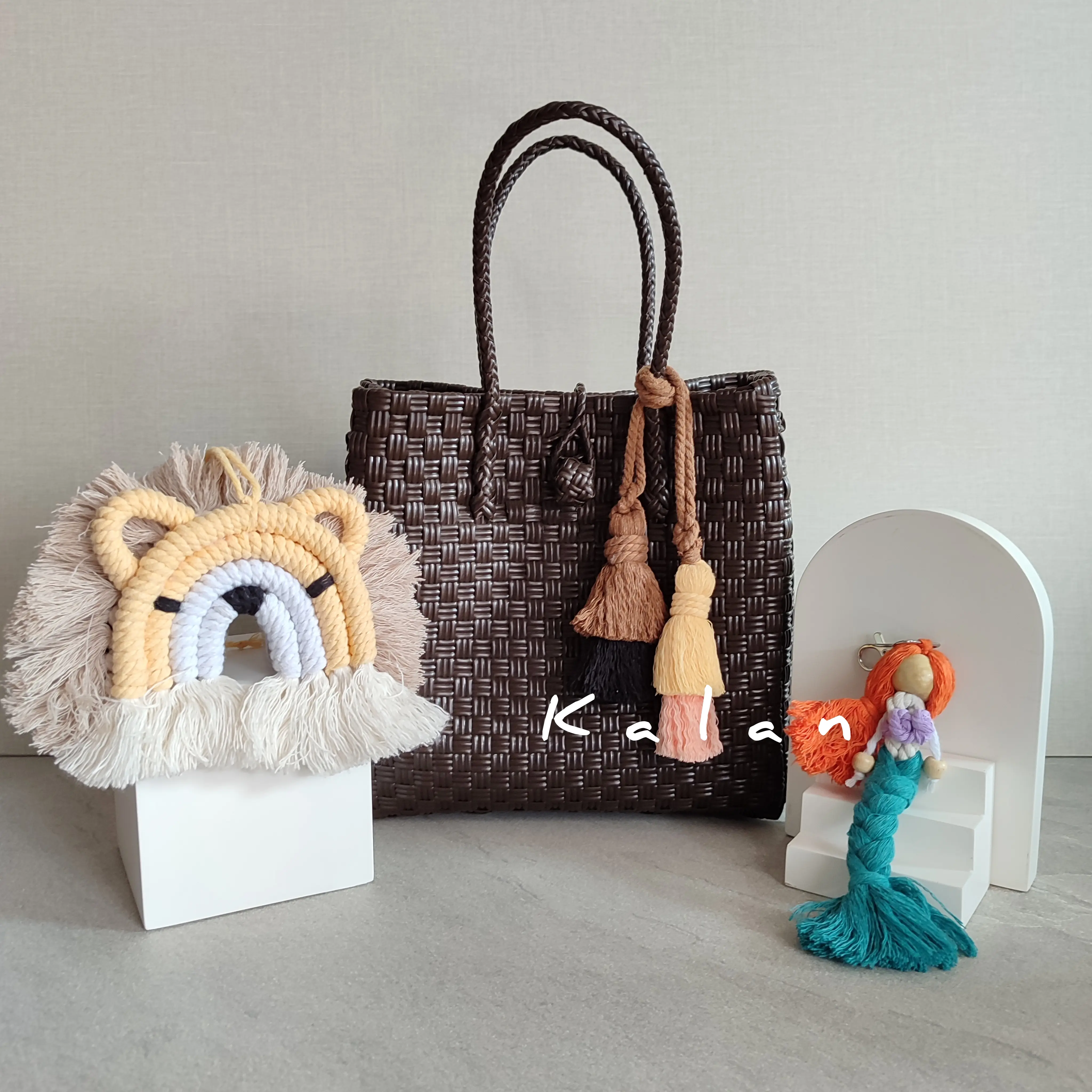Gantungan Tas Charm Bag Tassel Boneka Daun Rainbow Kaktus Tas Jali