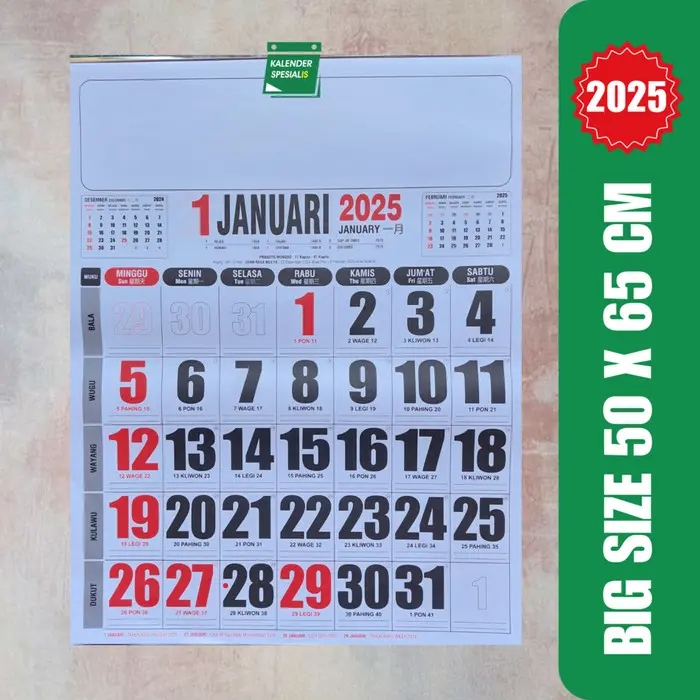 PROMO KALENDER DINDING 2025 SUPER JUMBO 50 CM x 64 CM TERMURAH EDISI TERBARU