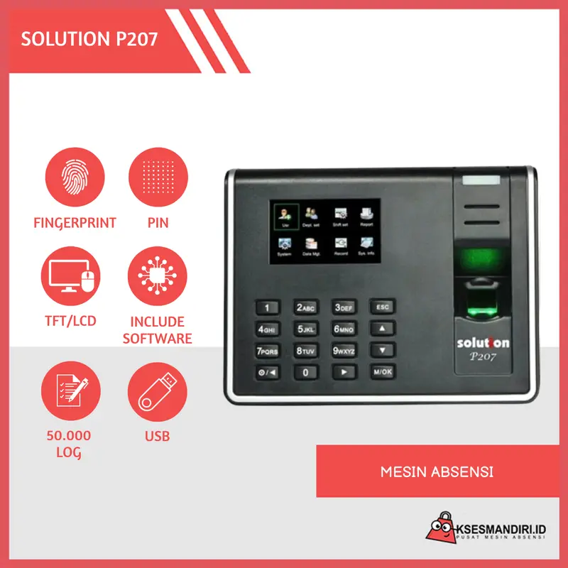 SOLUTION P207 Mesin Absensi Fingerprint include kabel USB1000