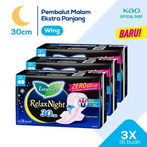 [Flash Sale] Laurier Relax Night 16s Triplepack - Pembalut Wing 30cm