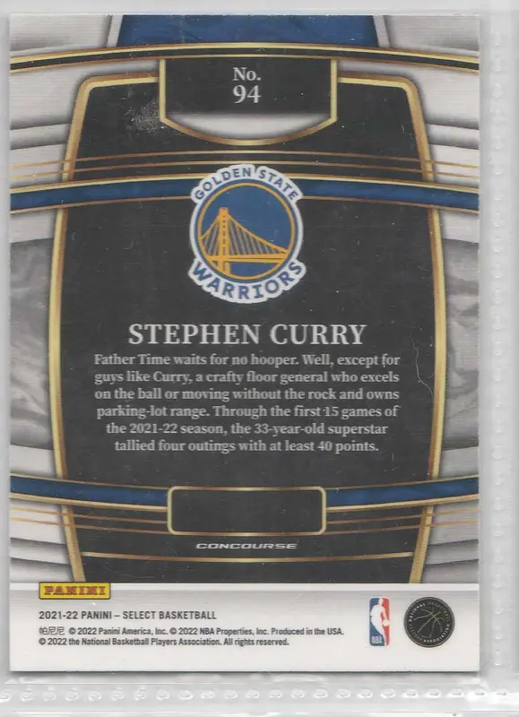 2021-22 Panini Select Blue #94 Concourse Stephen Curry 1