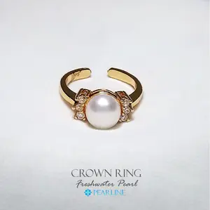 PEARLINE Crown Ring: Cincin Mutiara Asli | Freshwater Pearl | Rhodium
