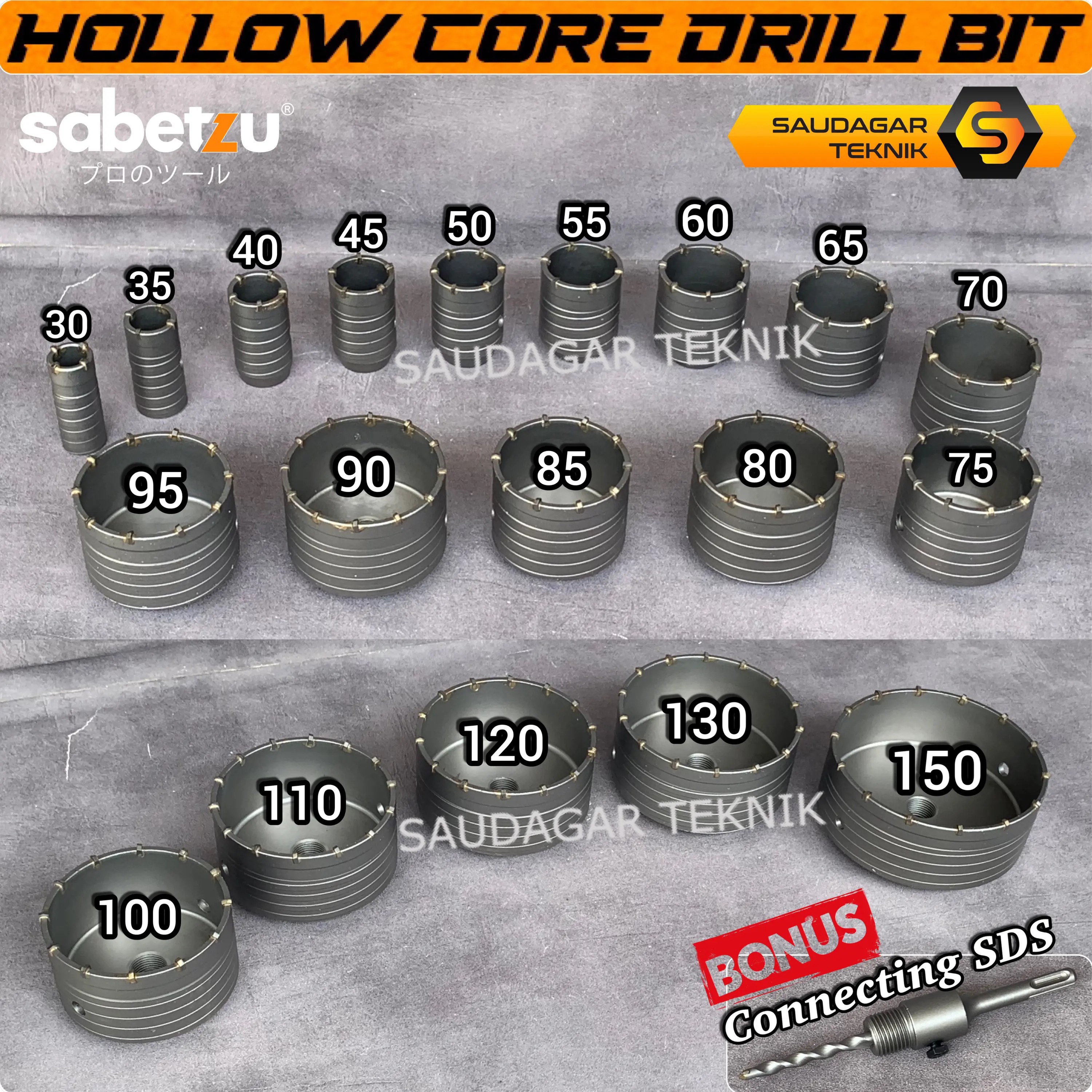 Mata Bor Hole Saw Holesaw Beton Bobok Tembok SDS PLUS Sabetzu Mata Bor Pelubang Pipa AC