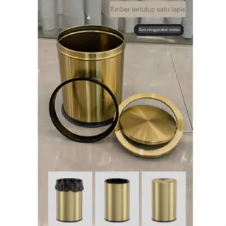 Tong Sampah Gold SS304/ Rubbish Can/Tempat Sampah Kamar Mandi Gold,Hitam Gold 4