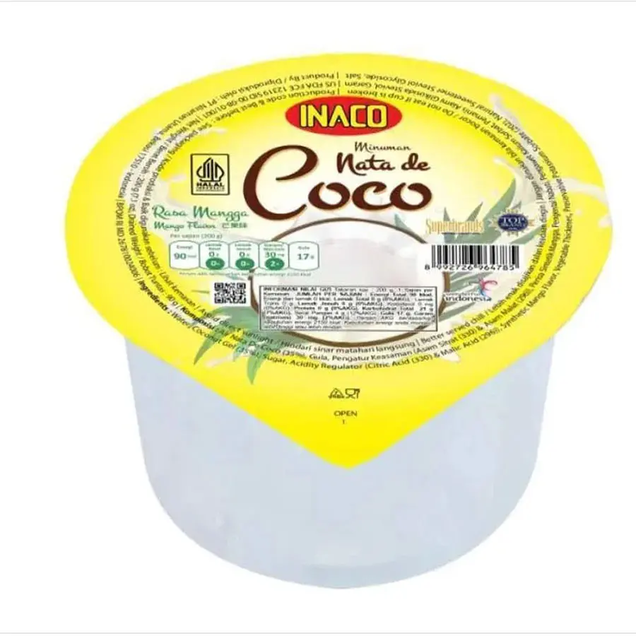 Inaco Nata de Coco Cup 200gr Minuman Coconut Selasih Rasa Leci Mangga Strawberry Jeruk Kaya Serat Sehat