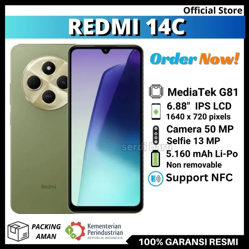 XIAOMI REDMI 14C 8/256 GB - 6/128 GB GARANSI RESMI SUPPORT NFC 0