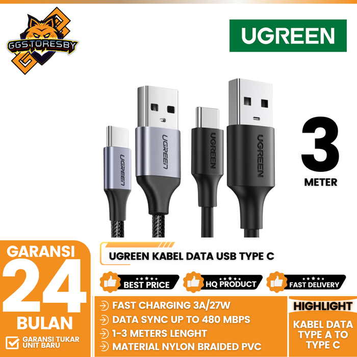 Gambar UGREEN Kabel Data USB Type C For Samsung,Oppo,Vivo Fast Charging - 60116 / 60118 / 60408 - 60118 TPE 2M dari GGSTORESBY Kota Surabaya 4 Tokopedia