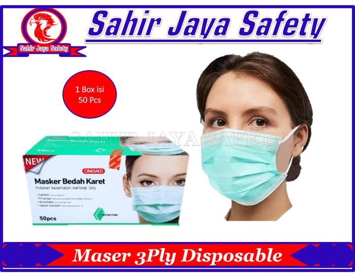 Masker 3ply Earloop Karet Kuping Hijau Merk Onemed Masker Kemenkes Harga 1 Box isi 50 Pcs
